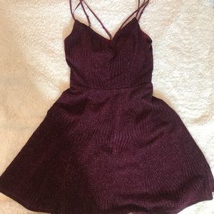 Short, Maroon, Sparkly Skater Dress. Size Small